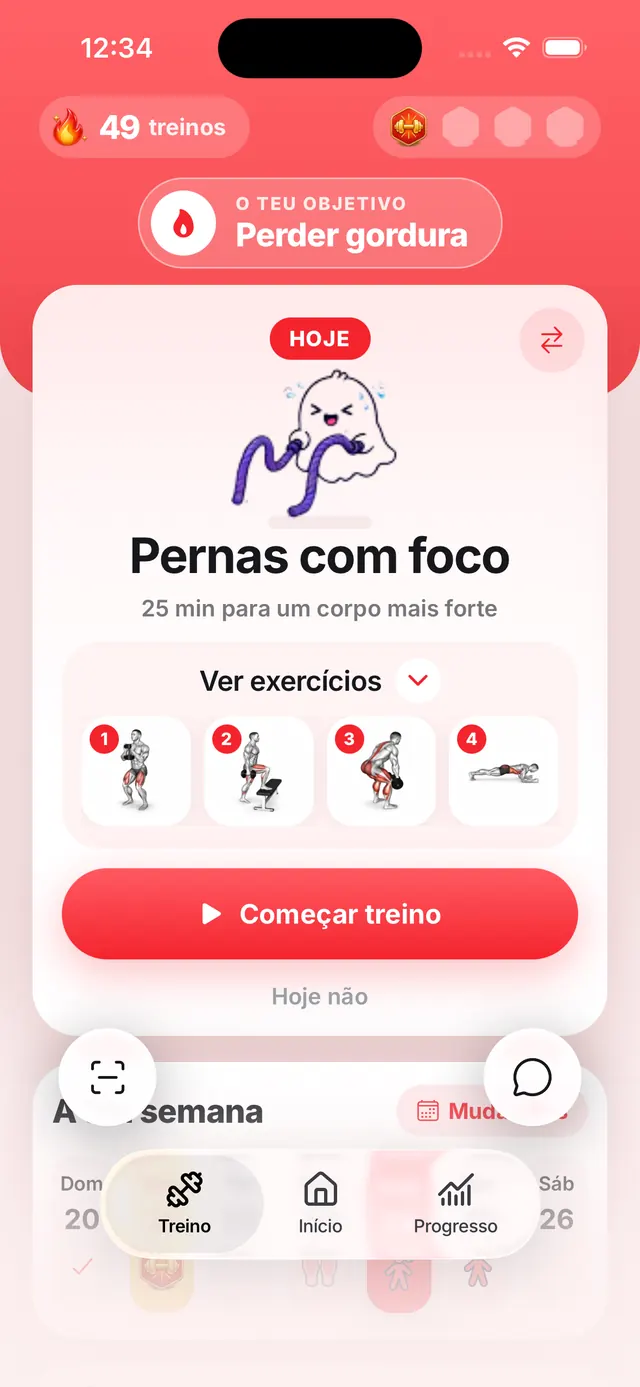 Treino do dia na Kalori: pernas com foco, 25 minutos, com os exercícios e o botão para começar